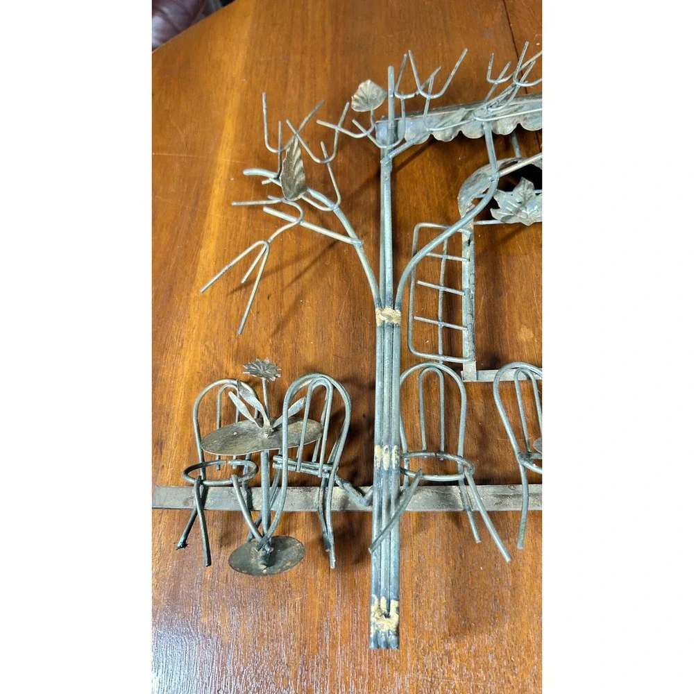 Vtg Metal Wall Art French Sidewalk Cafe Bistro Scene Brutalist Sculpture 33